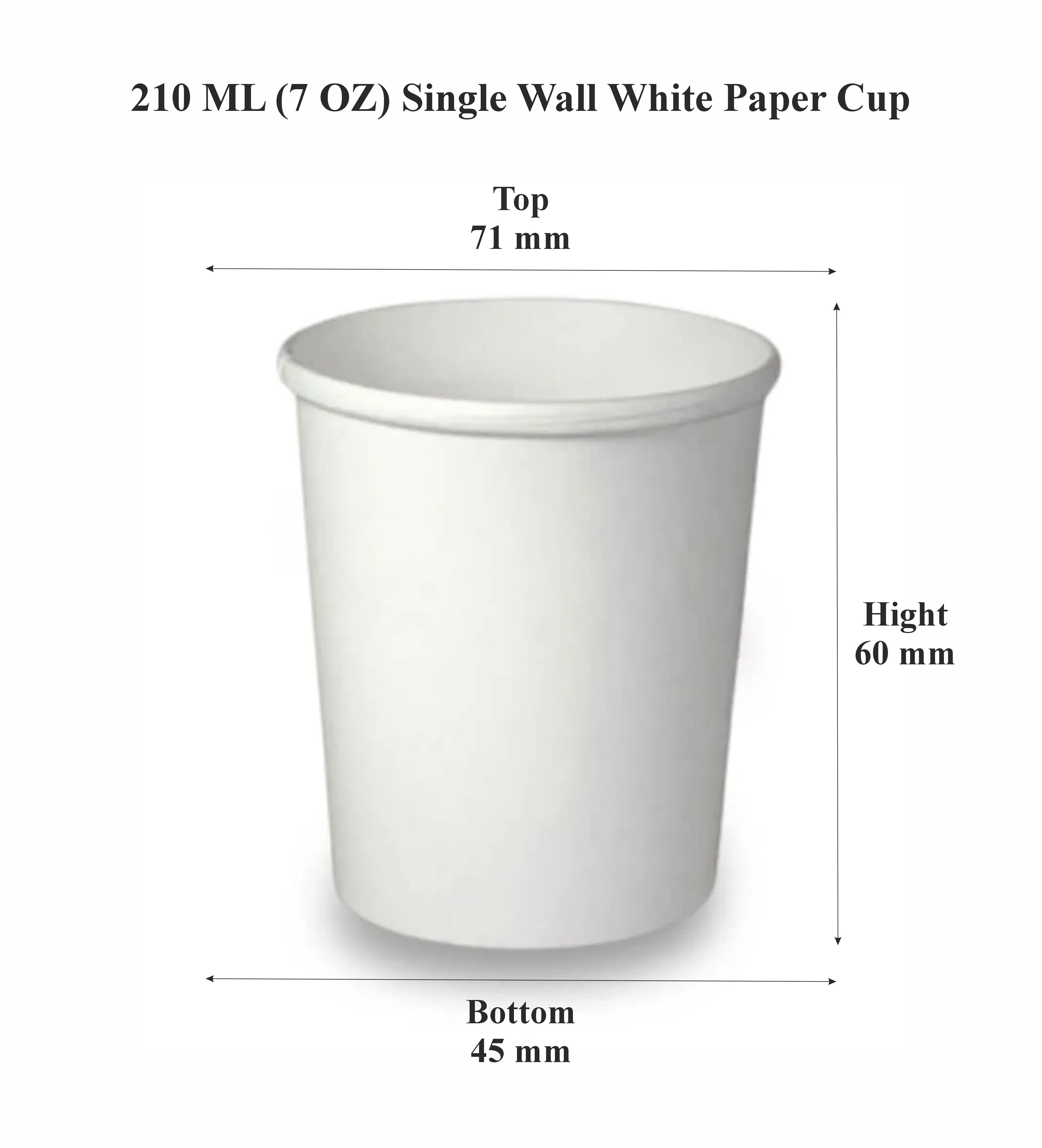 210 ML (7 OZ) Single Wall White Paper Cup